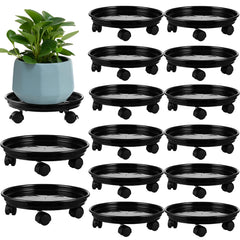 Planterhoma front packaging showing eight black 12-inch plant caddies and value pack benefit