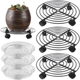 Planterhoma front view metal plant caddy showing sturdy ring and wheels for easy movement