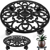 Planterhoma front view of metal plant stand showing sturdy platform and wheels benefit floor protection