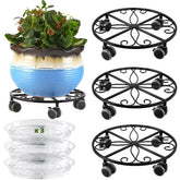 Planterhoma front view of three black plant caddies showing stable base and finish