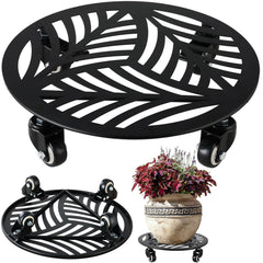 Planterhoma front view of metal plant caddy showing shaped ring and leaf pattern, adds stylish stability