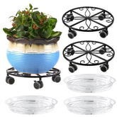 Planterhoma front view of caddy showing sturdy frame and saucer benefit portability