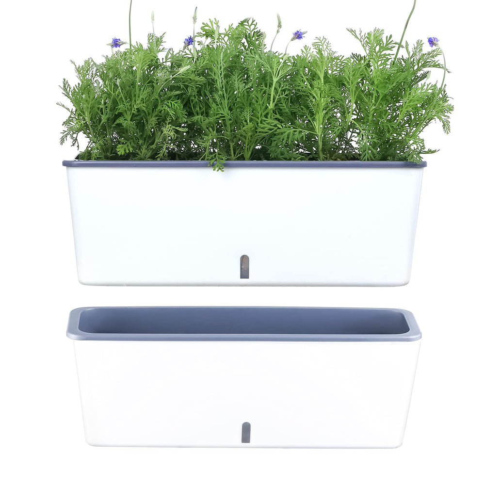 Planterhoma front view of two white rectangular planters showing space-saving design