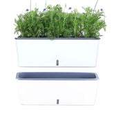 Planterhoma front view of two white rectangular planters showing space-saving design