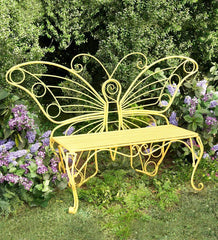 Plow & Hearth bench side profile highlighting sturdy tubular-steel frame strength