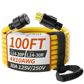 PlugSaf front view showing L14-30 plug and receptacle, secure connection benefit