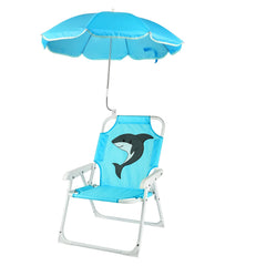PLULON shark-print chair front view showing seat and umbrella benefit shade