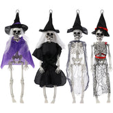 Poen front view of four witch skeletons showing ready-to-hang set and spooky look