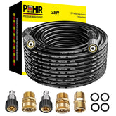 POHIR front view of 25ft M22 pressure washer hose showing kit benefits