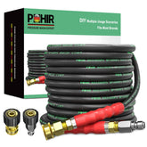POHIR front view of 50ft pressure washer hose showing full length and fittings benefit durability