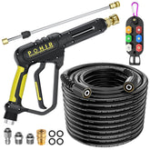 POHIR front view of pressure washer gun and 50ft hose kit showing compact packaging and components