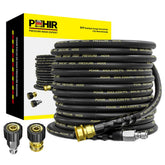 POHIR coiled 50 ft pressure washer hose showing full length and durability