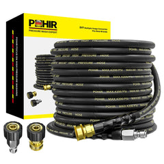 POHIR coiled 50 ft pressure washer hose showing full length and durability