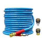 POHIR coiled 50ft hose front view showing compact storage and reach benefit