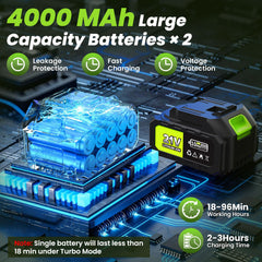 POIFL dual 4.0Ah battery pack attached, extended runtime benefit for longer tasks