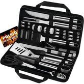 POLIGO front view of 29-piece grill set neatly packed showing full contents and portability