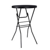 pollilar front view cocktail table showing sleek black tabletop and stable frame benefit portability