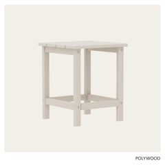 Polywood Long Island table with drink and book illustrating convenience and outdoor use