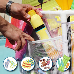 Pool Bins close-up of durable mesh that drains water and speeds drying