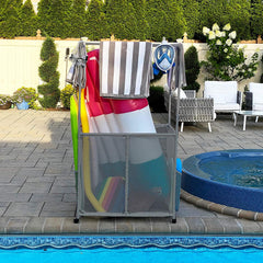 Pool Bins towel drying bars loaded with towels showing faster drying benefit