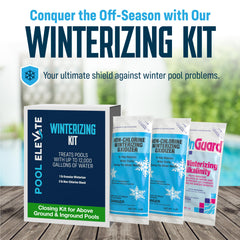POOL ELEVATE kit contents laid out for quick winter pool protection