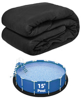 Poolergetic front view of 15-ft round pad showing pre-cut shape and packaging benefit