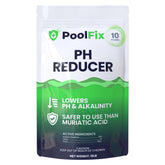 PoolFix 10 lb bag front view showing label and benefits for safe pH reduction