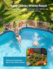POOLHACKER installed on round above-ground pool showing convenient reach for swimmers