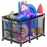 POOLHOUR front view of XXL bin showing capacity and organized floats