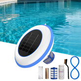 POOLPURE floating unit front view showing durable housing and easy placement benefit