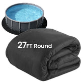Poolvio front view of 27ft round pad showing full coverage and protection
