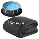Poolvio front packaging of 15ft round liner pad showing product compactness and protection