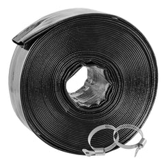 Poolvio front view of packaged 1.5"x100ft hose showing durable build and length