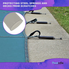 Poolzilla mounted spring at deck edge illustrating scratch prevention and cushioning