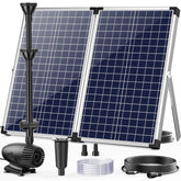 POPOSOAP solar panel and pump kit showing components and quick setup benefits