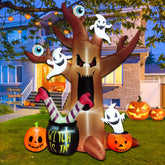 Poptrend 8 ft inflatable tree front view shows full decoration and curb appeal
