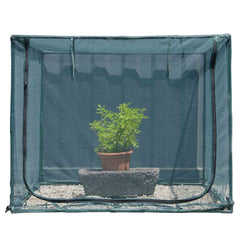 porayhut front view of square netting cover showing full crop protection