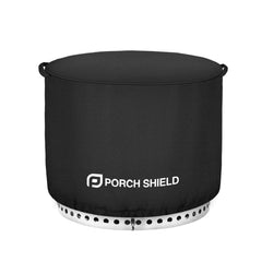 Porch Shield front view showing round cover protecting fire pit