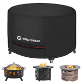 Porch Shield front view showing full 44-inch cover protecting fire pit