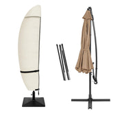 Porch Shield front view beige cover protecting umbrella, durable weather resistance