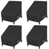 Porch Shield front view of four black covers protects patio chairs