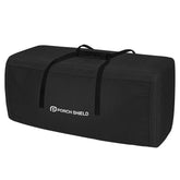 Porch Shield front view of black cushion storage bag showing shape and size benefit