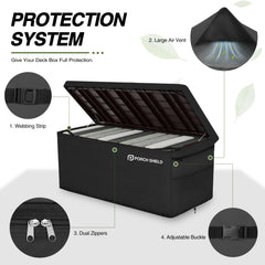 Porch Shield adjustable side buckle fastening securing cover against wind