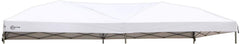 Portal white canopy front view showing full 10x20 coverage and clean profile