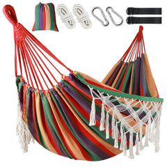 Posprica hammock front view showing full double bed and fringe for relaxed seating