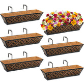 Potchen front view of black 24-inch railing window box showing clean modern lines and mounting hooks for easy hanging
