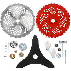 Potiarey front packaging showing all blades and accessories for versatile yard clearing