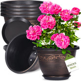 Pottiffe front view of six retro 8-inch pots showing coordinated set and design benefits