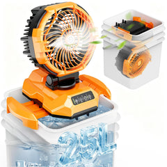 Powdeom front view showing fan and 25L tank, cooling large spaces