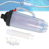 Poweka clear in-line canister front view showing compact debris protection